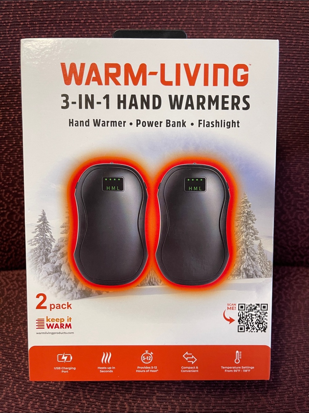 WARM-LIVING 3-in-1 Hand Warmers - Black (2 Pack)